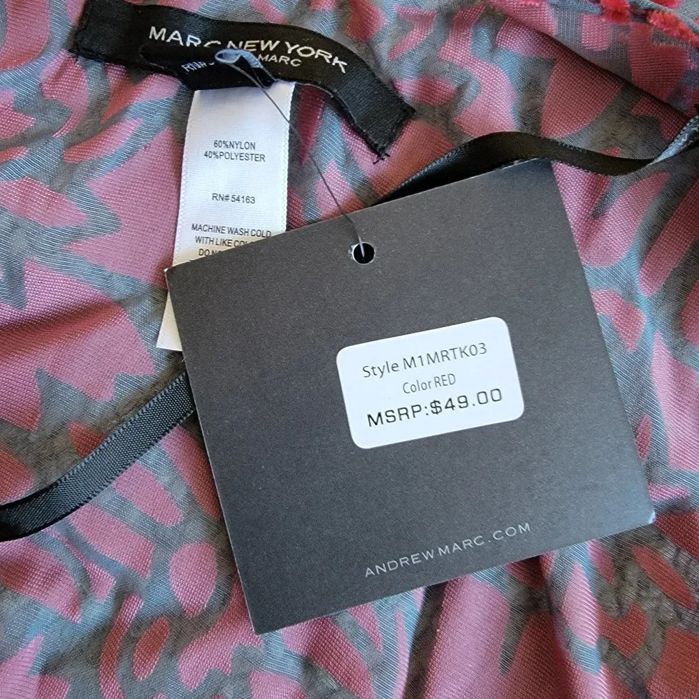 NWT Marc New York By Andrew Mark Red Velvet Burn Out Kimono Lightweight Shawl